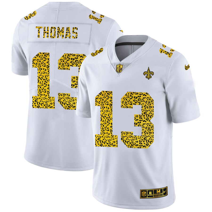 New Orleans Saints #13 Michael Thomas Men Nike Flocked Leopard Print Vapor Limited NFL Jersey White
